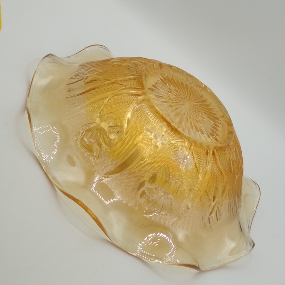 Jeanette Glass Iris Herringbone Iridescent Amber Carnival Glass Ruffled … - Picture 6 of 13